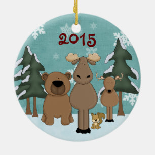 Personalised Cute Woodland Animals Snowy Holiday Ceramic Tree Decoration