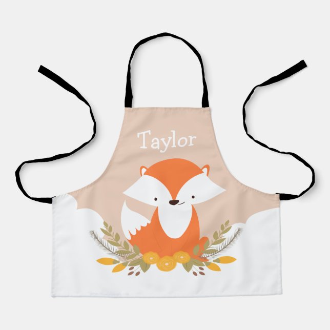 Personalised Cute Woodland Fox Kids Apron (Front)
