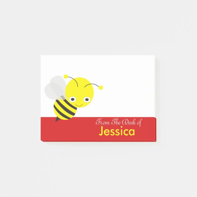 Personalised Cute Yellllow HoneyBee Post-it Notes (Front)