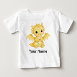 Personalised Cute Yellow Dragon with Star Lantern Baby T-Shirt