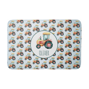 Personalised Cute Yellow Tractor Pattern Bath Mat