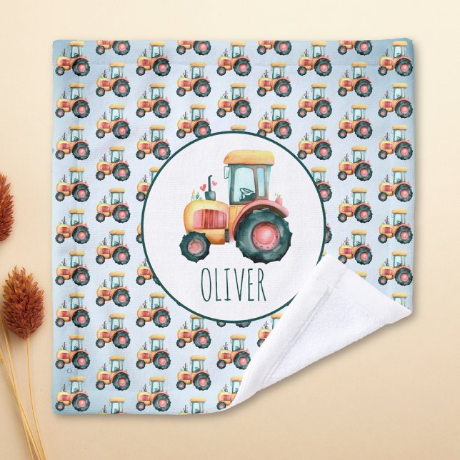 Personalised Cute Yellow Tractor Pattern Wash Cloth (Creator Uploaded)