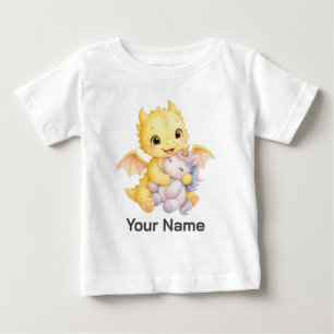 Personalised Cute Yellow Watercolor Dragon Kids Baby T-Shirt