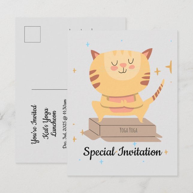 Personalised Cute Yoga Cat For Cat & Yoga Lover Invitation Postcard (Front/Back)
