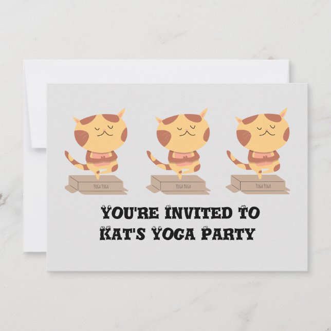 Personalised Cute Yoga Cat on A Box Invitation (Front)