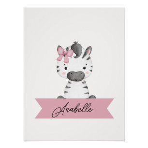 Personalised cute zebra Nursery Poster