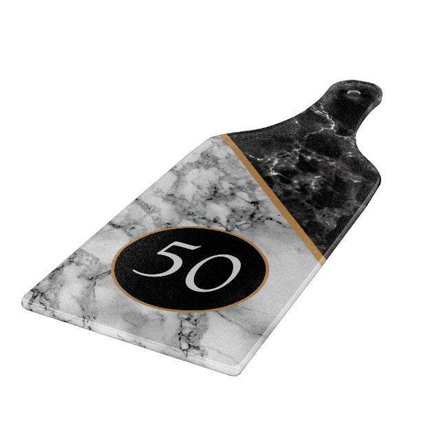 Personalised Cutting Board Gift Black White Marble (Corner)