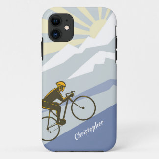 Personalised Cyclist Biking up Mountain Road Bike iPhone 11 Case