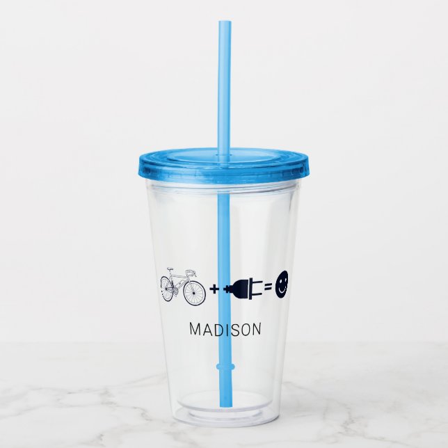 Personalised Cyclist e Bike Makes Me Happy  Acrylic Tumbler (Front)