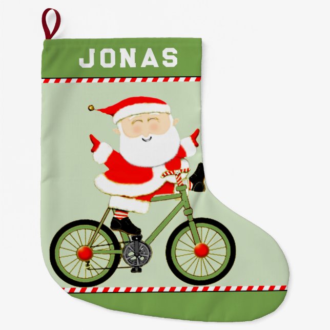 Personalised Cyclist Holiday Gift Large Christmas Stocking (Front)
