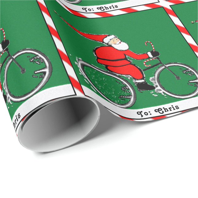 Personalised Cyclist Holiday Gift Wrapping Paper (Roll Corner)