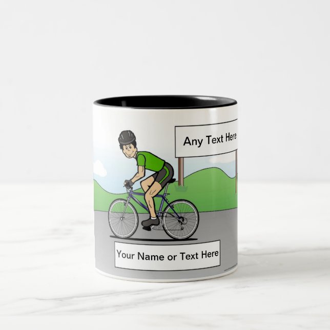 Personalised Cyclist - Male Cartoon Two-Tone Coffee Mug (Center)