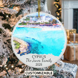 Personalised Cyprus Ornament, Cyprus Gift Ceramic Tree Decoration<br><div class="desc">A Personalised Travel Souvenir Ornament designed to celebrate your unforgettable trip to Cyprus. Whether you went for work, enjoyed a romantic getaway, or took part in a school exchange program, this ornament commemorates a special moment you’ll always cherish and want to remember for years to come. Celebrate the year you...</div>