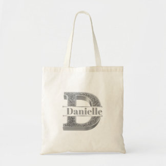 Personalised D Initial Silver Monogram Your Name Tote Bag