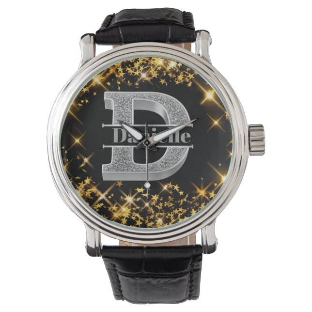 Personalised D Initial Silver Monogram Your Name  Watch (Front)