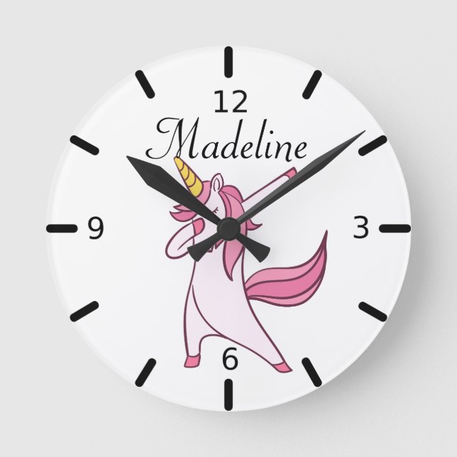 Personalised Dabbing Unicorn Round Clock (Front)