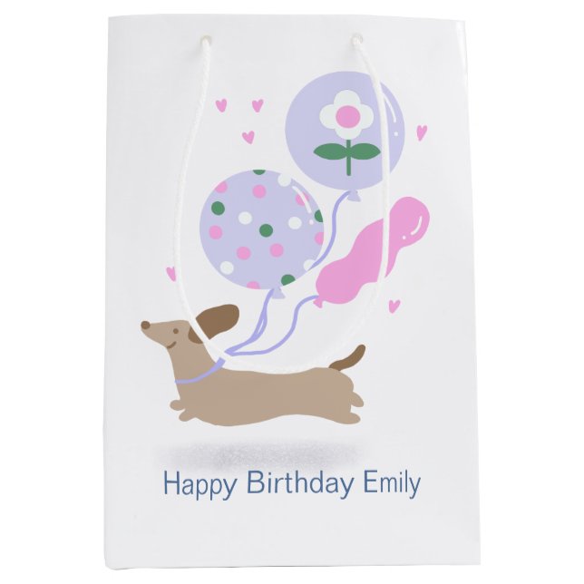 Personalised Dachshund Birthday Party Dog Lover  Medium Gift Bag (Front)
