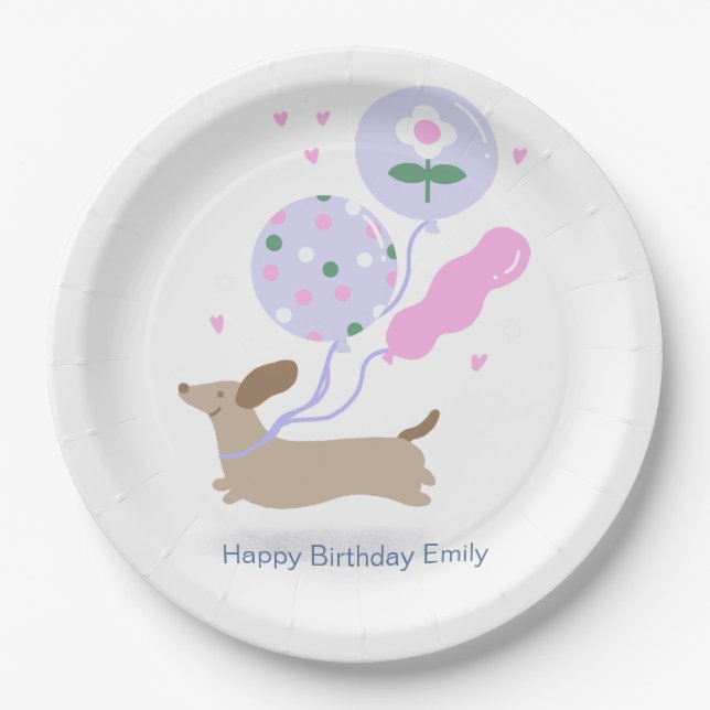 Personalised Dachshund Birthday Party Dog Lover  Paper Plate (Front)