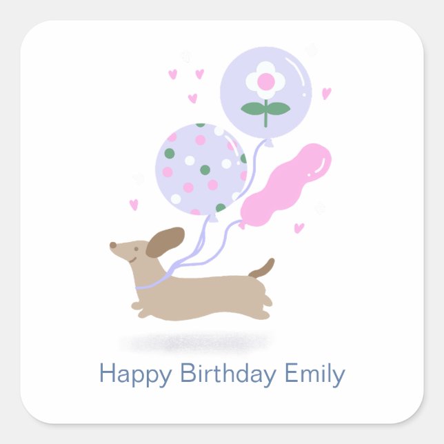 Personalised Dachshund Birthday Party Dog Lover  Square Sticker (Front)