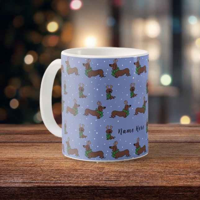 Personalised Dachshund Christmas Reindeer Pattern Coffee Mug (Creator Uploaded)