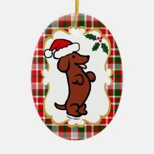 Personalised Dachshund Christmas Santa Hat Ceramic Tree Decoration