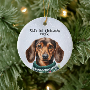 Personalised Dachshund Dog Ceramic Tree Decoration