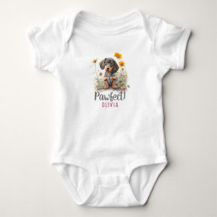 Personalised Dachshund Dog in Flowers Baby Bodysuit