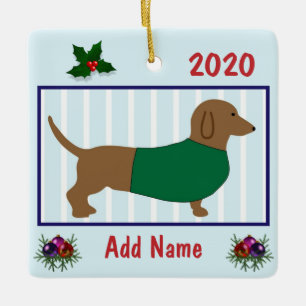 Personalised Dachshund - Doxie Puppy Dog -Green Ceramic Ornament