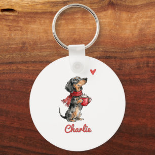 Personalised Dachshund Hot Cocoa Key Ring