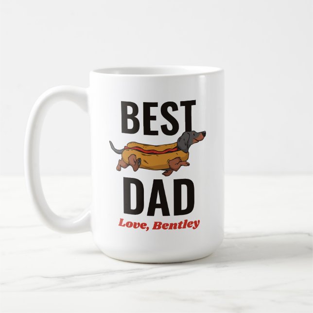 Personalised Dachshund Hotdog Dog Dad Custom Text Coffee Mug (Left)