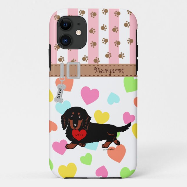 Personalised Dachshund Long Haired Black and Tan Case-Mate iPhone Case (Back)