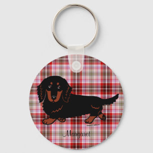 Personalised Dachshund Long Haired Black and Tan Key Ring