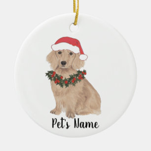 Personalised Dachshund (Long Haired, Red) Ceramic Tree Decoration