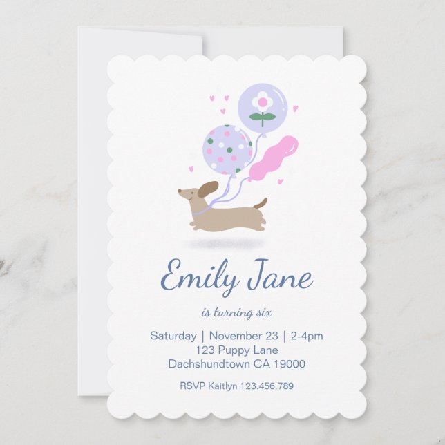 Personalised Dachshund Lover Birthday Party Pink Invitation (Front)