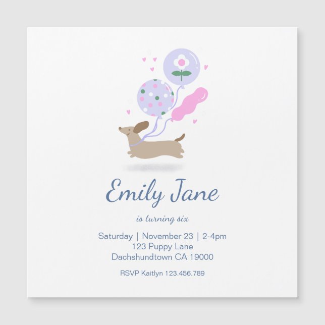 Personalised Dachshund Lover Birthday Party Pink Magnetic Invitation (Front)