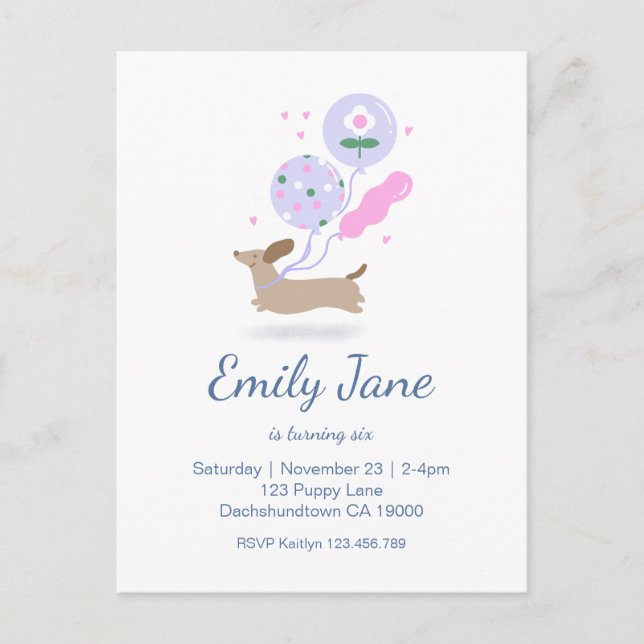 Personalised Dachshund Lover Birthday Party Pink Postcard (Front)