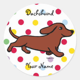 Personalised Dachshund Running Cartoon Classic Round Sticker