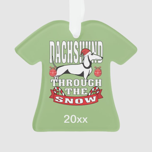 Personalised Dachshund Through The Snow Holiday Ornament (Front)
