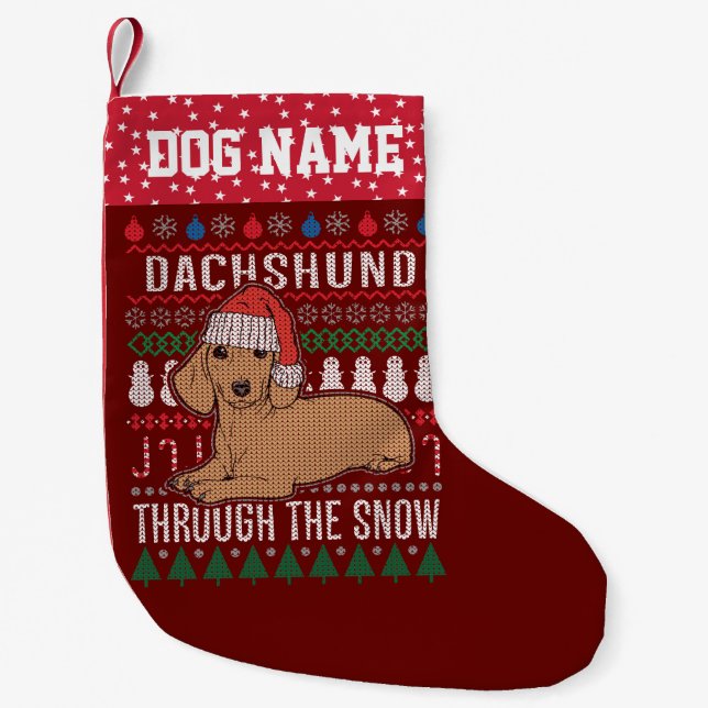 Personalised Dachshund Through The Snow Holiday Small Christmas Stocking (Front)