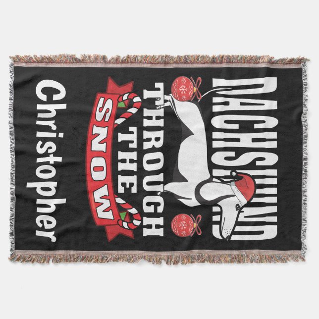 Personalised Dachshund Through The Snow Holiday Throw Blanket (Front)