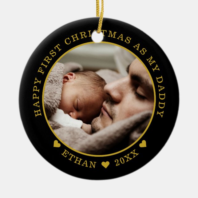 Personalised Dad And Baby's First Christmas Photo Ceramic Tree Decoration (Front)
