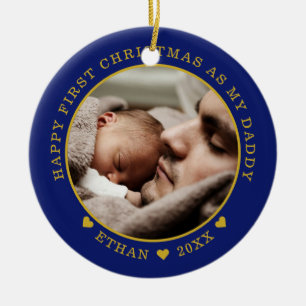 Personalised Dad And Baby's First Christmas Photo Ceramic Tree Decoration