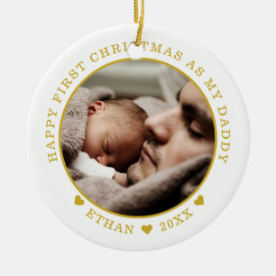 Personalised Dad And Baby's First Christmas Photo Ceramic Tree Decoration