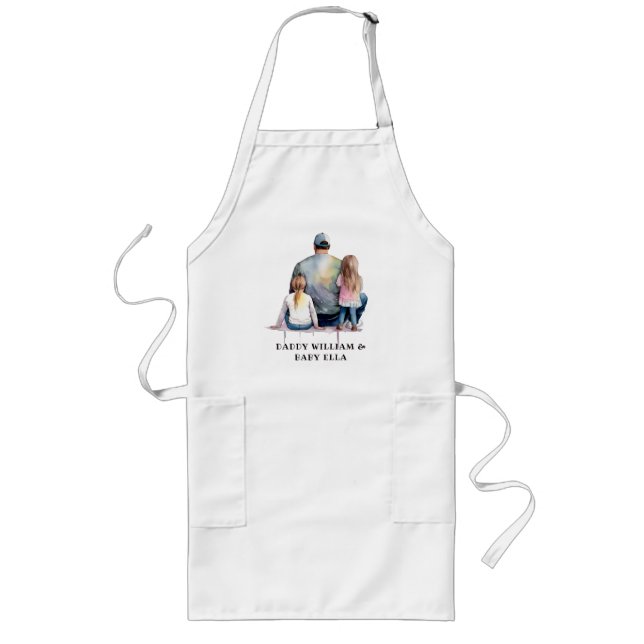 Personalised Dad and Daughters (9) Long Apron (Front)