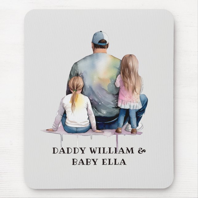 Personalised Dad and Daughters (9) Mouse Mat (Front)