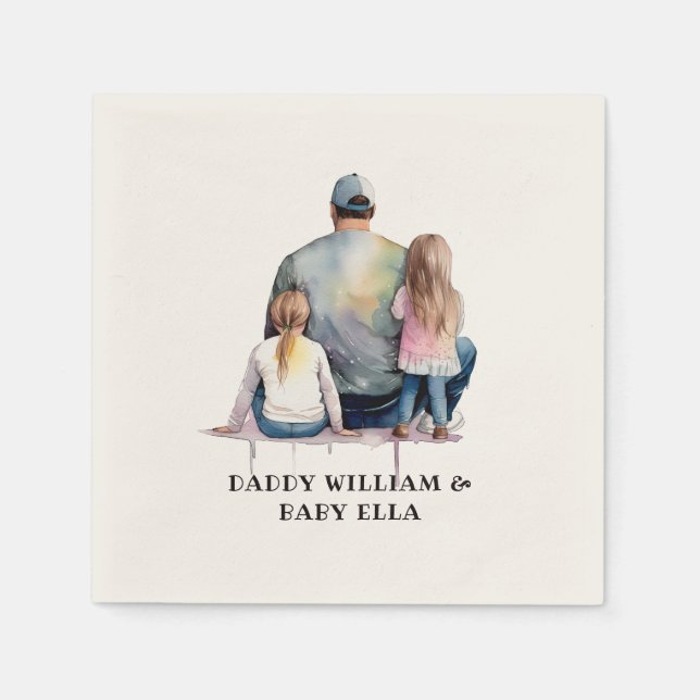 Personalised Dad and Daughters (9) Napkin (Front)