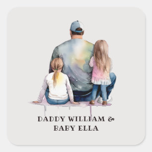 Personalised Dad and Daughters (9) Square Sticker