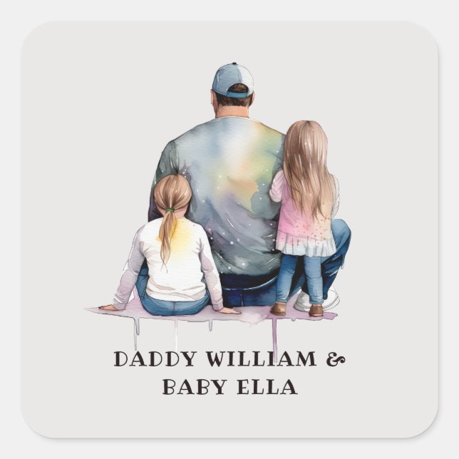 Personalised Dad and Daughters (9) Square Sticker (Front)