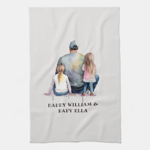 Personalised Dad and Daughters (9) Tea Towel