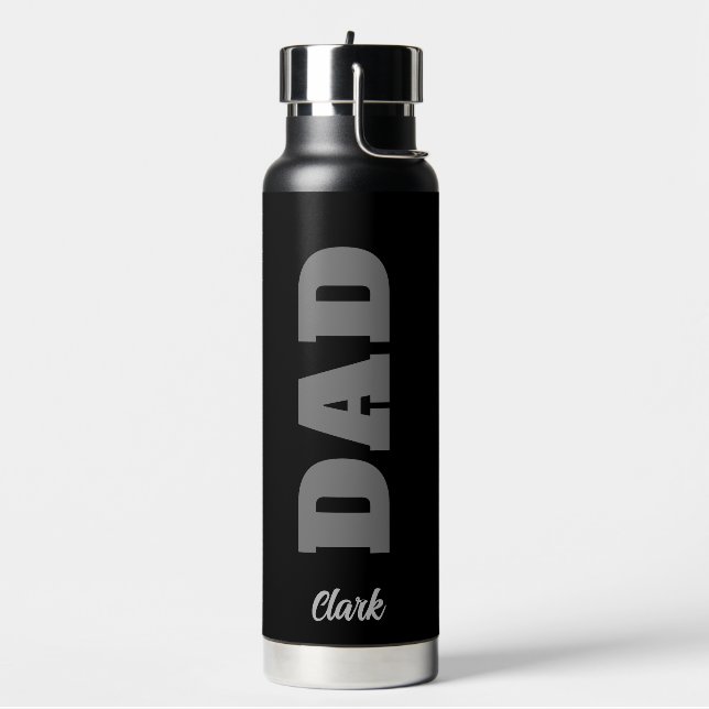 Personalised Dad Bold Black Grey White Typography Water Bottle (Left)